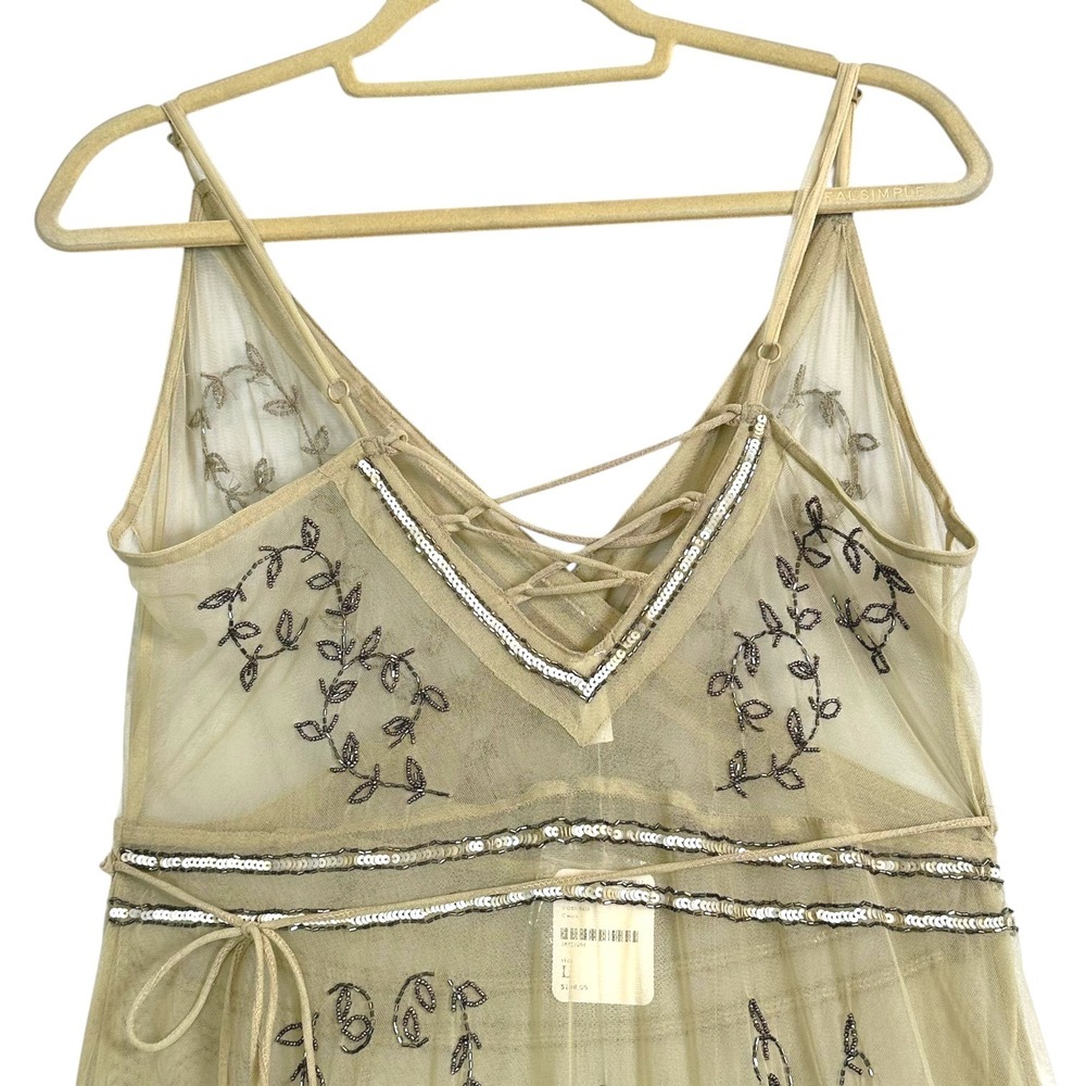 Free People Maxi Dress Sky Fall Embellished‎ Mesh Wrap Maxi Nude Sheer L NWT - Picture 12 of 14